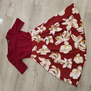 Red and White Floral Swing Dress with POCKETS!